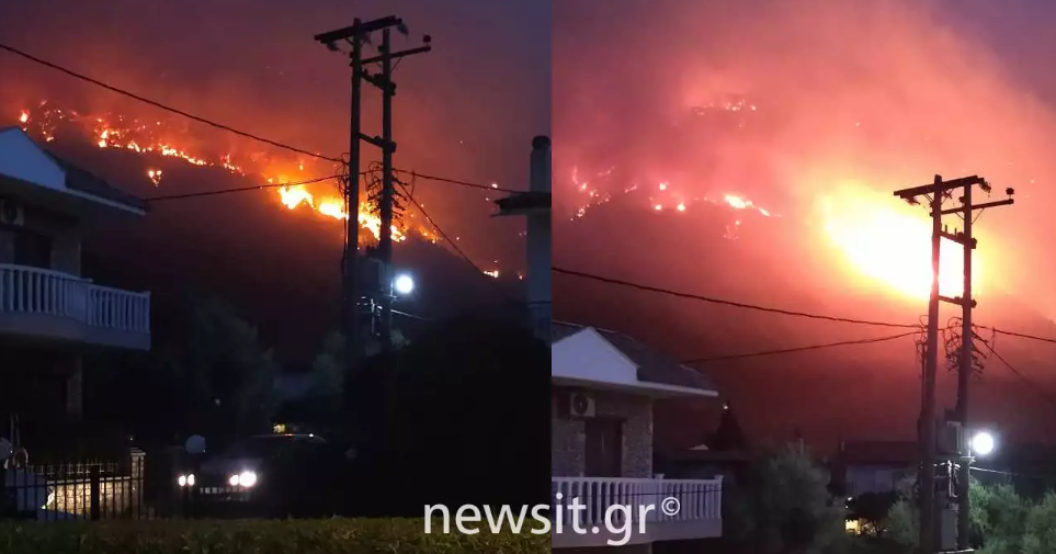 Φωτιά στο Αίγιο: Εικόνες που κόβουν την ανάσα με τις φλόγες να πλησιάζουν σπίτια