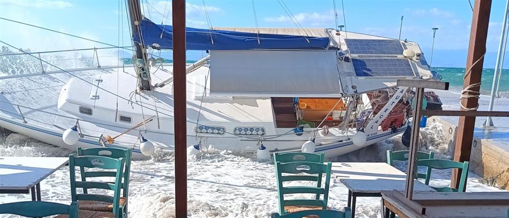 Άνεμοι έβγαλαν πλοία στη στεριά στον Παγασητικό – Εικόνες